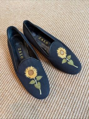 ZALO Sunflower Canvas Embroidered Loafers